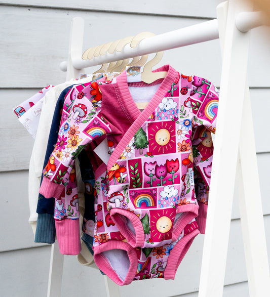 Pink Garden Patchwork Criss Cross Bodysuit