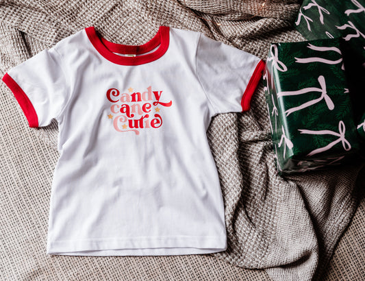Candy Cane Cutie Kids Christmas Ringer Tee