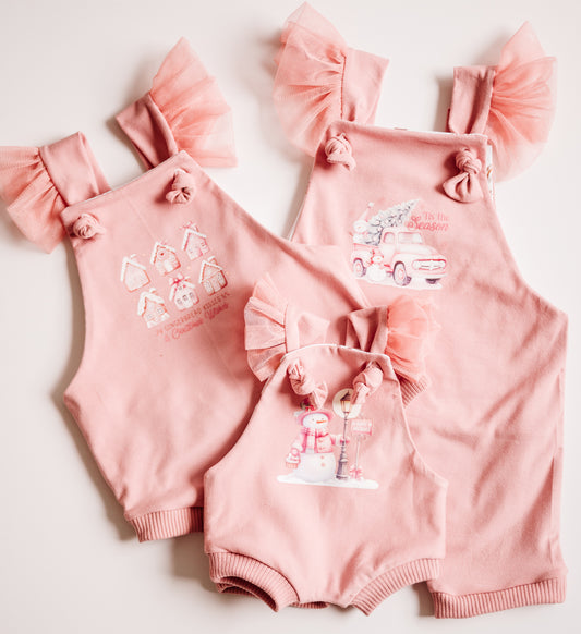 Blush Pink Christmas Knotted Overalls