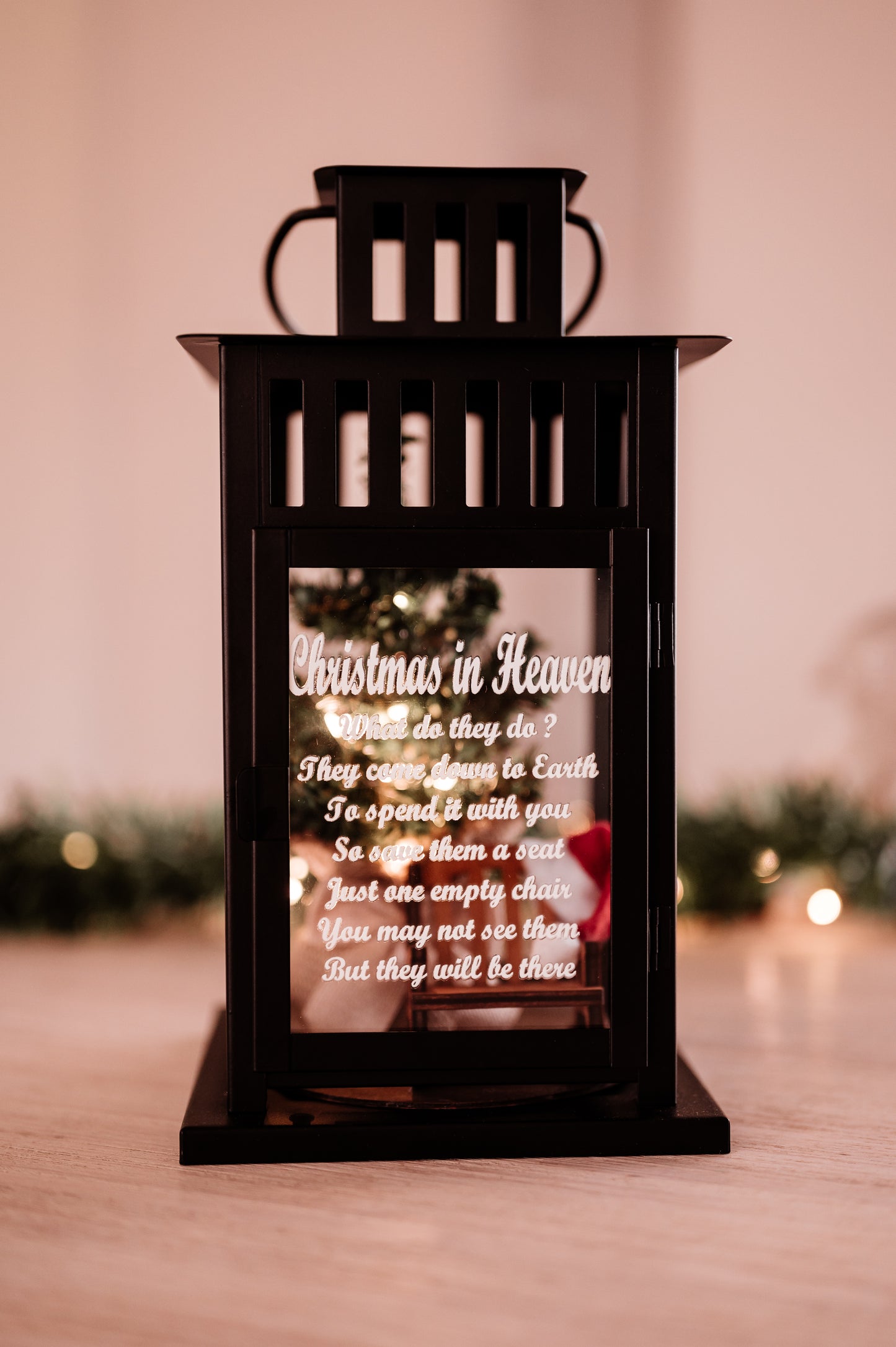 Christmas in Heaven Ornament - Black Lantern with Large Tree