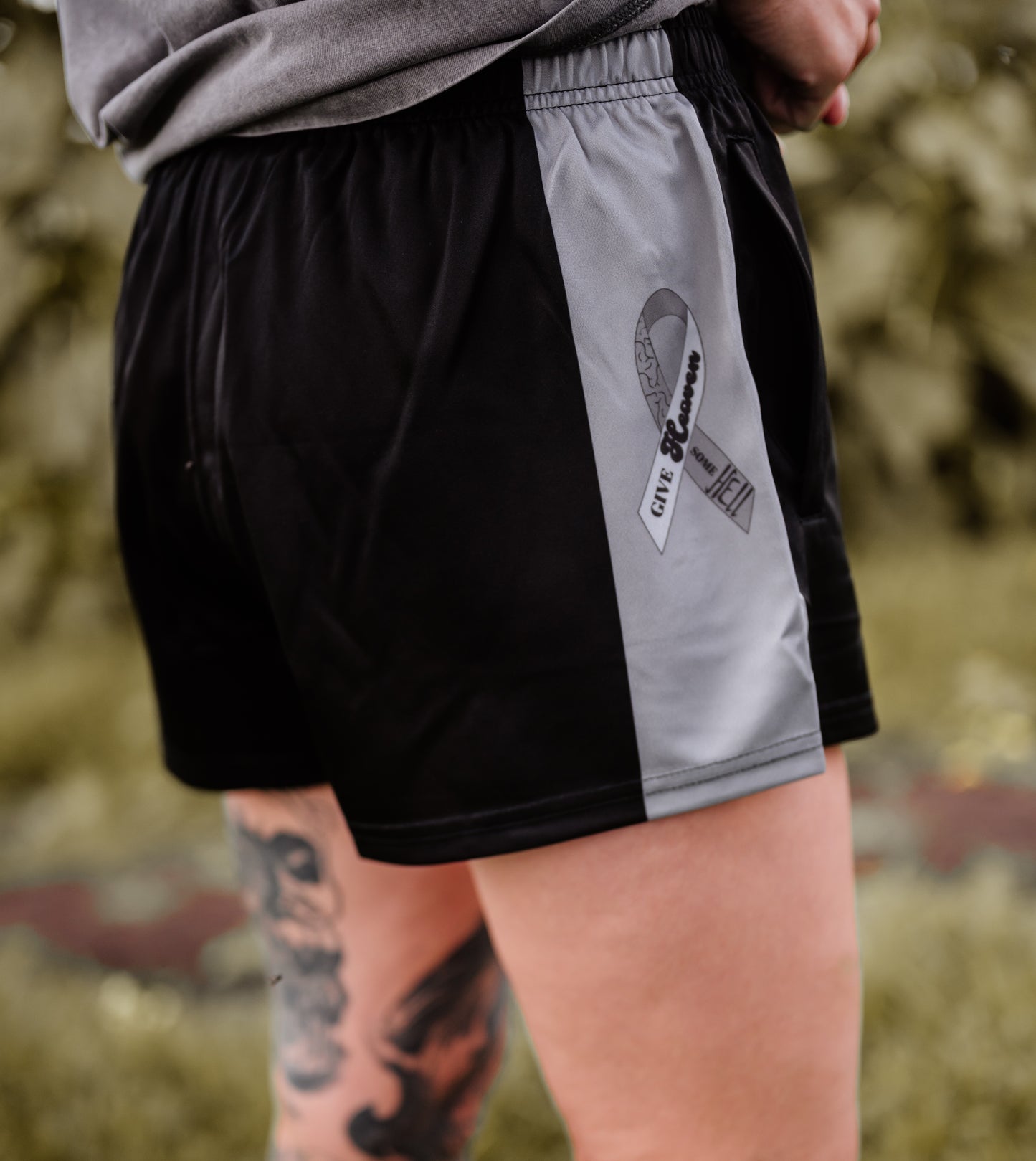 Give Heaven Some Hell BLACK Footy Shorts - Brain Cancer Merchandise Australia