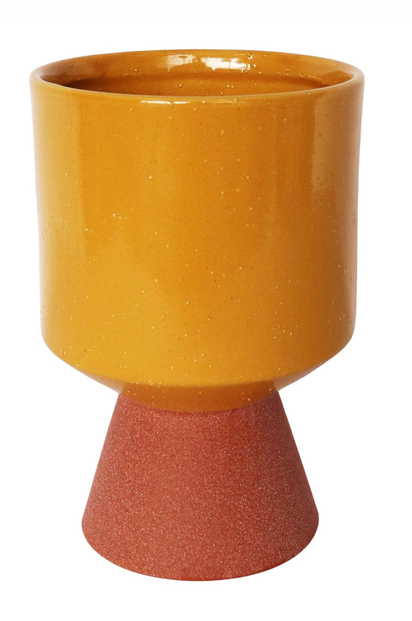 Brynn Tall Planter – Medium 20cm Mustard & Terracotta Ceramic Pot, Modern Indoor Planter