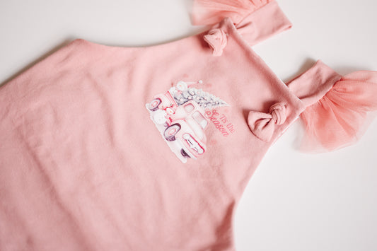 Blush Pink Christmas Knotted Overalls
