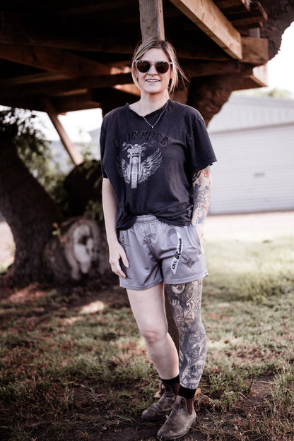 Give Heaven Some Hell GREY Footy Shorts - Brain Cancer Merchandise Australia