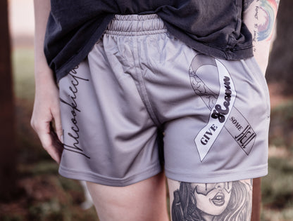 Give Heaven Some Hell GREY Footy Shorts - Brain Cancer Merchandise Australia