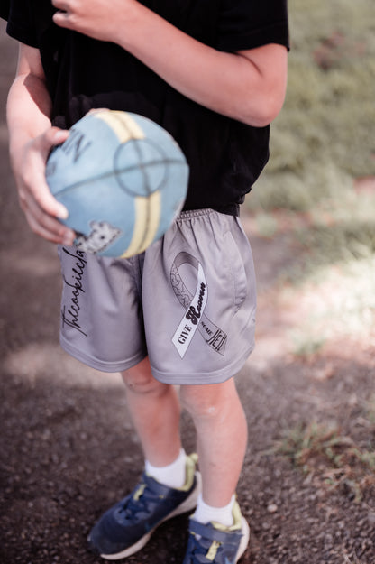 Give Heaven Some Hell GREY Footy Shorts - Brain Cancer Merchandise Australia