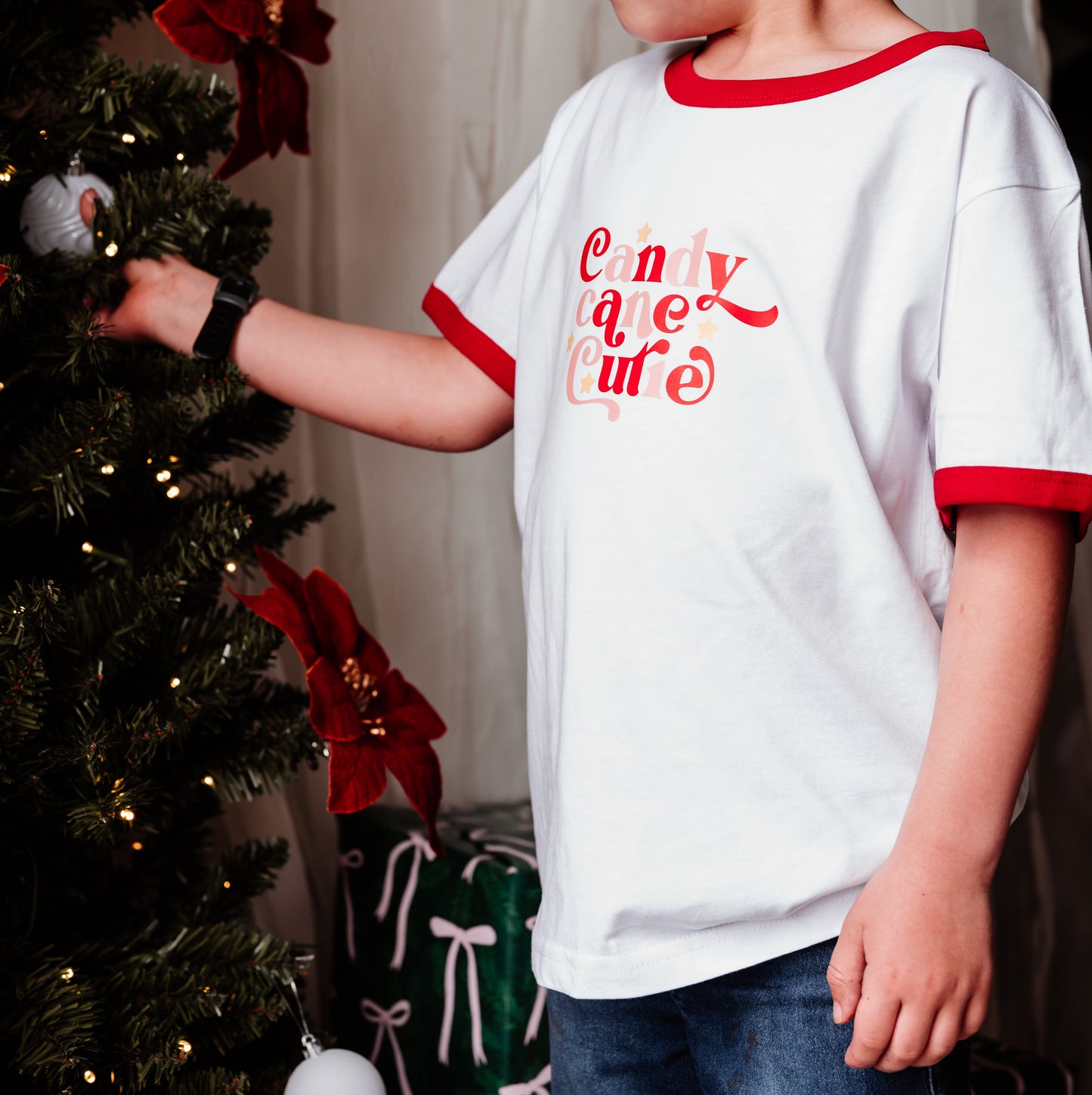 Candy Cane Cutie Kids Christmas Ringer Tee