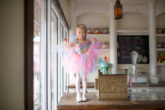 Rainbow Fairy Dress & Wings Size 7-8