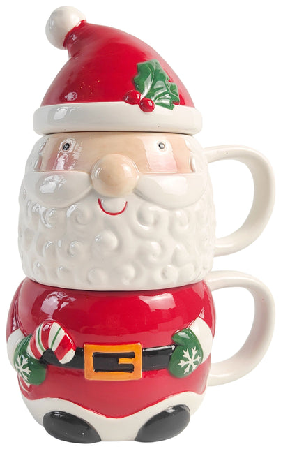 Santa Claus Mug Set with Lid – Ceramic Christmas Coffee Cup, Festive Holiday Hot Chocolate Mug
