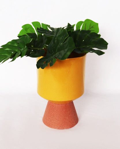 Brynn Tall Planter – Medium 20cm Mustard & Terracotta Ceramic Pot, Modern Indoor Planter