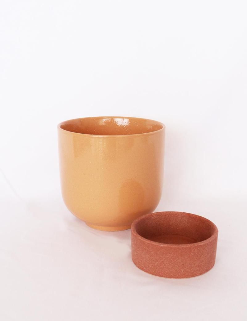 Prim Tall Planter with Saucer – Medium 19cm Peach & Terracotta Ceramic Pot