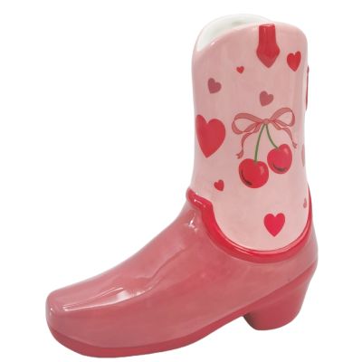 Cowboy Boots Cherry Vase Pink 19cm